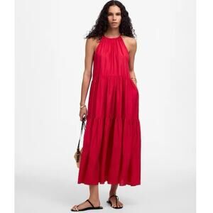 NWT Madewell Habotai Silk Tiered Halter Dress in Watermelon Size S